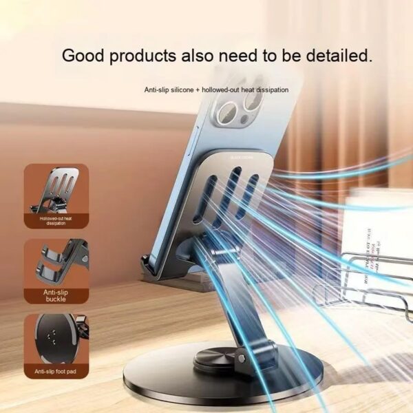 BLACK CROWN Universal Mobile Phone Holder Stand for Desk, Foldable Hollow Design Phone Tablet Holder Durable & Convenient 360° Rotating Base Stand Compatible with Phone & Tablets.(Multicolor)