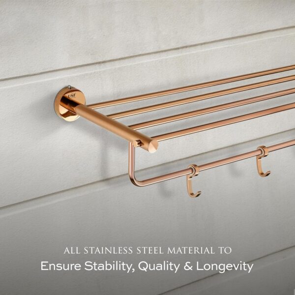 USF Bath Accessories Towel Rack Hanger and Holder for Bathroom/Quality Tested 304 Stainless Steel Towel Rack Bathroom Accessories (PVC Rose Gold, 24 Inches, Pack of 1) (Round)