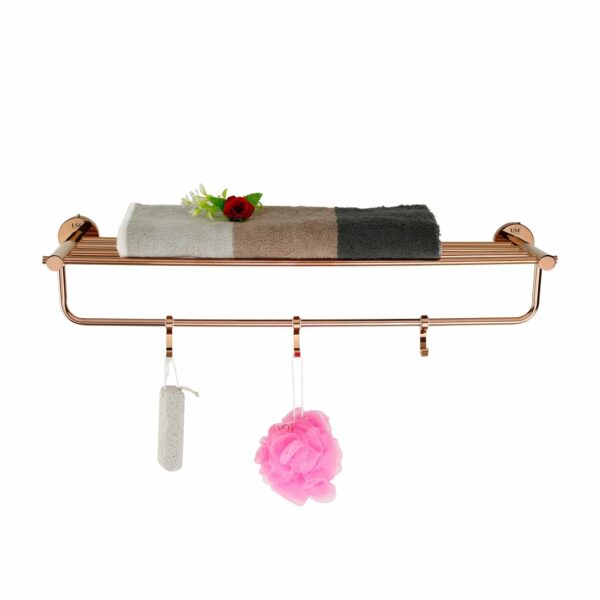 USF Bath Accessories Towel Rack Hanger and Holder for Bathroom/Quality Tested 304 Stainless Steel Towel Rack Bathroom Accessories (PVC Rose Gold, 24 Inches, Pack of 1) (Round)