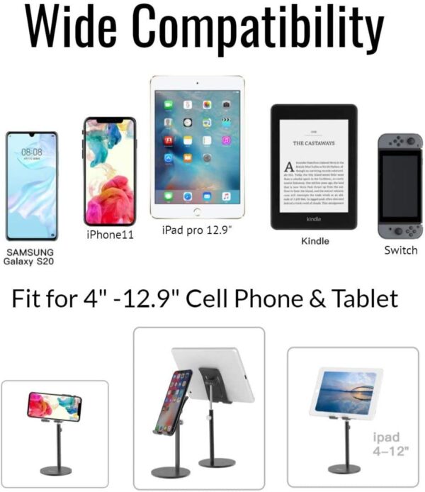 Odilia Tabletop Mobile Stand Holder for Table Portable Tablet Stand with Adjustable Height Cellphone Holder for All Smartphones, iPad, Tablets (Black)