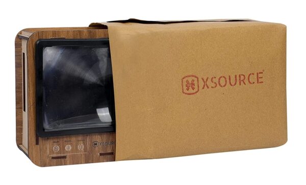 XSOURCE Wooden Retro Style TV Shape Mobile Magnifying Glass Stand Mobile Magnifier Screen Universal Mobile Holder Stand for Office Desk TV Shaped Wood Cell Phone Stand