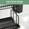 2 Tier Black Dish Drainer Rack with Drip Tray, Stainless Steel Draining Dish Rack drainer with Draining Board and Utensils Holder, Dish Drying Rack Kitchen Drainer for Small Kitchen Countertop