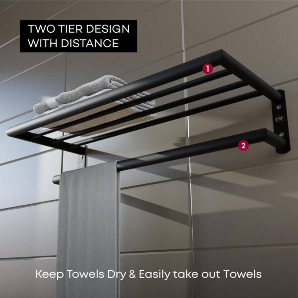 USF Bath Accessories Towel Rack 24 Inch,304 Stainless Steel Bathroom Towel Hanger Wall Mounted,Towel Rack Stand for Bathroom,Cloth Hanger for Washbasin,Bathroom Accessories(Black Finish)