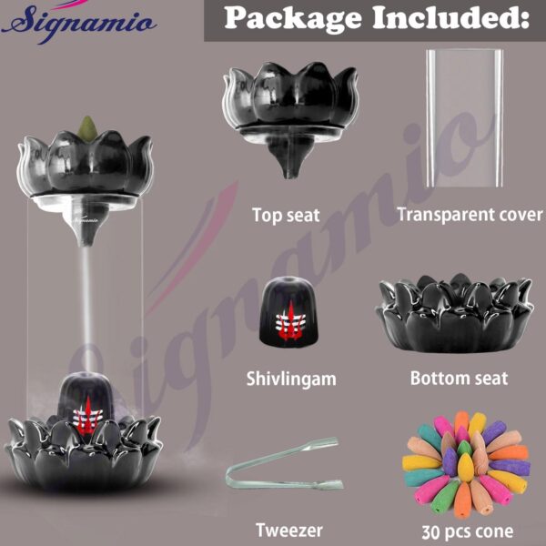 Signamio Aromatic Essence of Ceramic Shivling Backflow dhoop Smoke Fountain Incense Burner Holder with 30 Cones - Lord Shiva Incense Holder for Meditation and Home Décor, Black