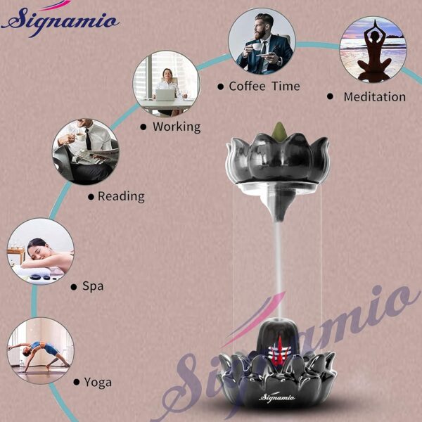 Signamio Aromatic Essence of Ceramic Shivling Backflow dhoop Smoke Fountain Incense Burner Holder with 30 Cones - Lord Shiva Incense Holder for Meditation and Home Décor, Black