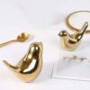 aporis Ceramic Golden Blessing Birds Figurine for Home Decor | Living Room, Bedroom, Office Desk, Cabinets - (Pack of 2, Golden)