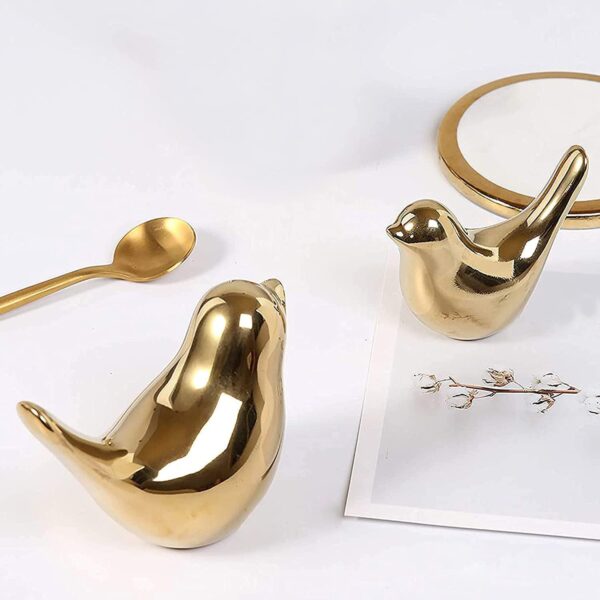 aporis Ceramic Golden Blessing Birds Figurine for Home Decor | Living Room, Bedroom, Office Desk, Cabinets - (Pack of 2, Golden)