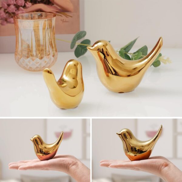 aporis Ceramic Golden Blessing Birds Figurine for Home Decor | Living Room, Bedroom, Office Desk, Cabinets - (Pack of 2, Golden)