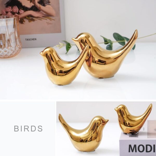 aporis Ceramic Golden Blessing Birds Figurine for Home Decor | Living Room, Bedroom, Office Desk, Cabinets - (Pack of 2, Golden)