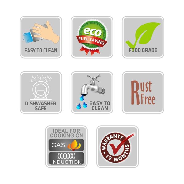 Sumeet Stainless Steel Belly Shape 5 Pc Tope/Cookware/Pot Set with Lid 380ML, 500ML, 780ML, 1.1Ltr, 1.4Ltr, (Silver)