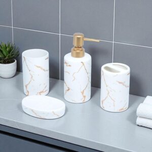 Whizzo® Ceramic Bathroom Accessories Set Ceramic - 4 Pieces Bathroom Accessories Set Soap Dispenser, Toothbrush Holder, Tumbler, Soap Dish, The Best Gifting Choice (BS-809-White)