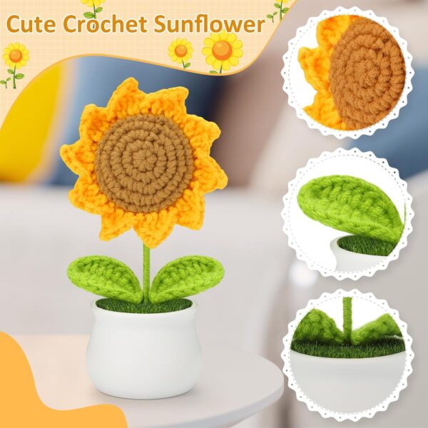 VRB DecTM 1 Pcs Crochet Flowers Artificial Sunflower for Office Desk Car Dashboard Decor,Home Decoration, Office, Bedroom, Christmas Decor, Wedding (Sunflower Pot)