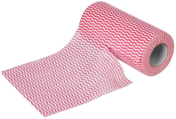 Amazon Brand - Presto! Non-Woven Kitchen Towel Roll | 80 Pulls (Pack of 2) | Size: 23 x 21 cm | Wavy Pattern (Red & Blue) | Washable and Reusable | Highly Absorbent | For Daily Use