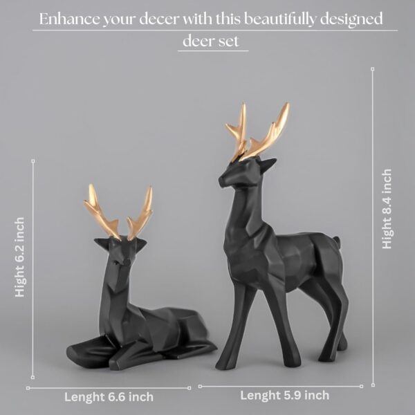 Lucky Deer Showpiece Set of 2 | Elegant Black & Gold Resin Animal Statues for Home Decor, Living Room, Office Desk, Tabletop & Shelf Display | Symbol of Grace, Strength & Prosperity