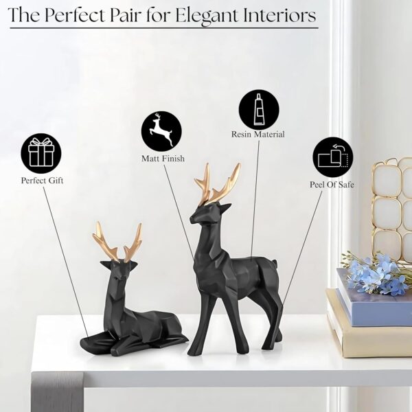 Lucky Deer Showpiece Set of 2 | Elegant Black & Gold Resin Animal Statues for Home Decor, Living Room, Office Desk, Tabletop & Shelf Display | Symbol of Grace, Strength & Prosperity