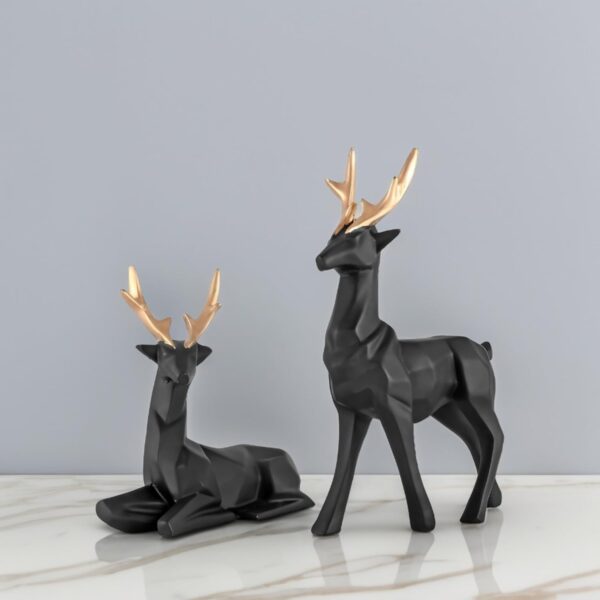 Lucky Deer Showpiece Set of 2 | Elegant Black & Gold Resin Animal Statues for Home Decor, Living Room, Office Desk, Tabletop & Shelf Display | Symbol of Grace, Strength & Prosperity