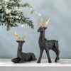 Lucky Deer Showpiece Set of 2 | Elegant Black & Gold Resin Animal Statues for Home Decor, Living Room, Office Desk, Tabletop & Shelf Display | Symbol of Grace, Strength & Prosperity