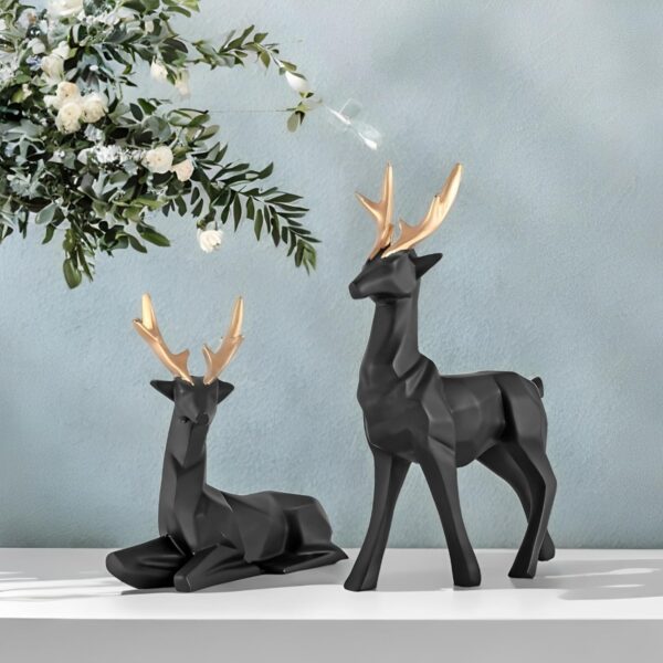 Lucky Deer Showpiece Set of 2 | Elegant Black & Gold Resin Animal Statues for Home Decor, Living Room, Office Desk, Tabletop & Shelf Display | Symbol of Grace, Strength & Prosperity