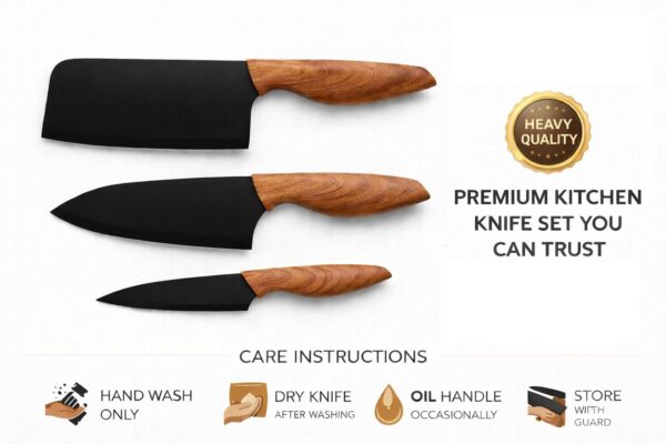 Stainless Steel Knife Set | 3 Piece Kitchen Knife Set Cleaver Knife, Chef Knife & Paring Knife Ultra Sharp Blades | Ergonomic Non-Slip Handle | Home & Professional Cooking