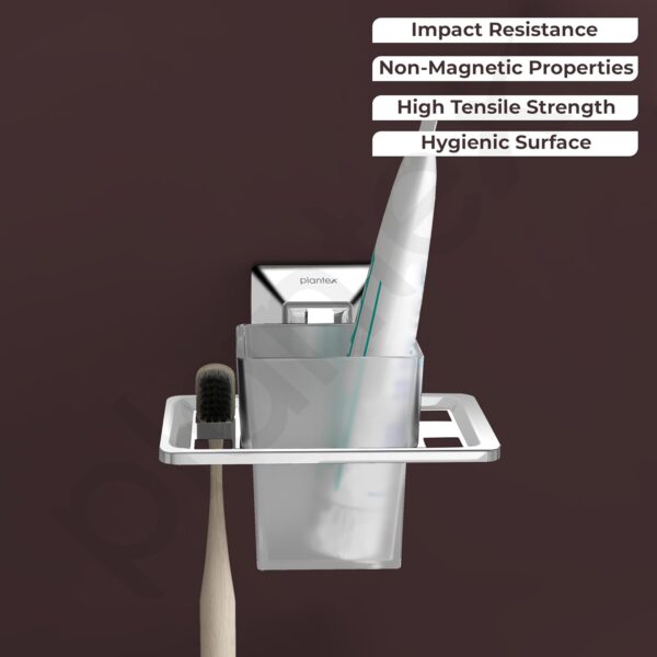 Plantex 304 Grade Stainless Steel Tooth Brush Holder/ABS Tumbler Holder/Tumbler Stand/Bathroom Accessories - Squaro (Chrome)