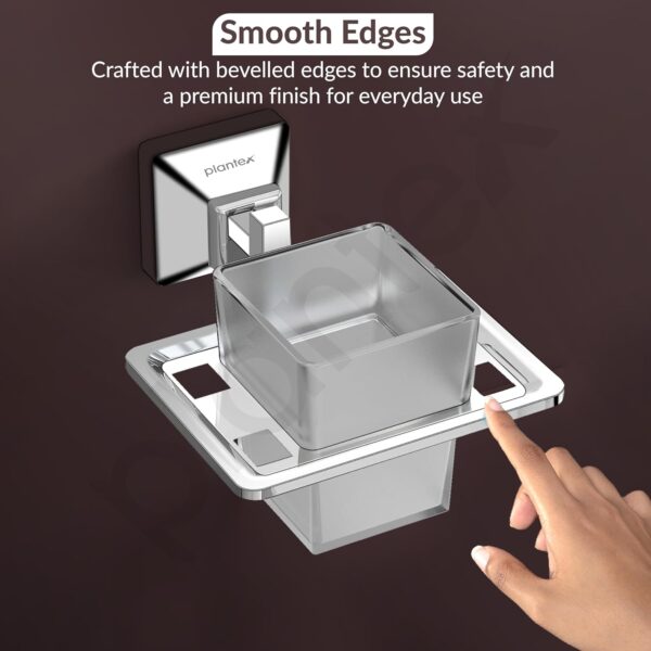 Plantex 304 Grade Stainless Steel Tooth Brush Holder/ABS Tumbler Holder/Tumbler Stand/Bathroom Accessories - Squaro (Chrome)