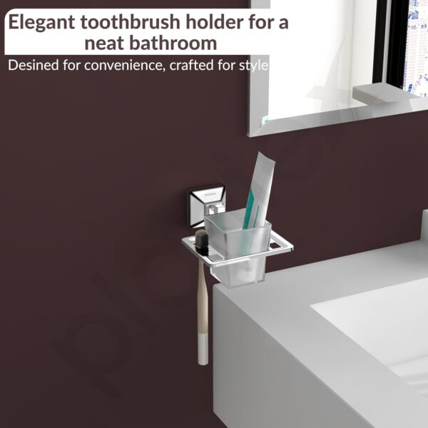 Plantex 304 Grade Stainless Steel Tooth Brush Holder/ABS Tumbler Holder/Tumbler Stand/Bathroom Accessories - Squaro (Chrome)