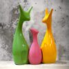 ANI DivineHome Decoration Lucky Deer Family Set | Piano Finish Ceramic Figures- (Set of 3 Yellow, Pink, Parrot Color) Home Office Gift