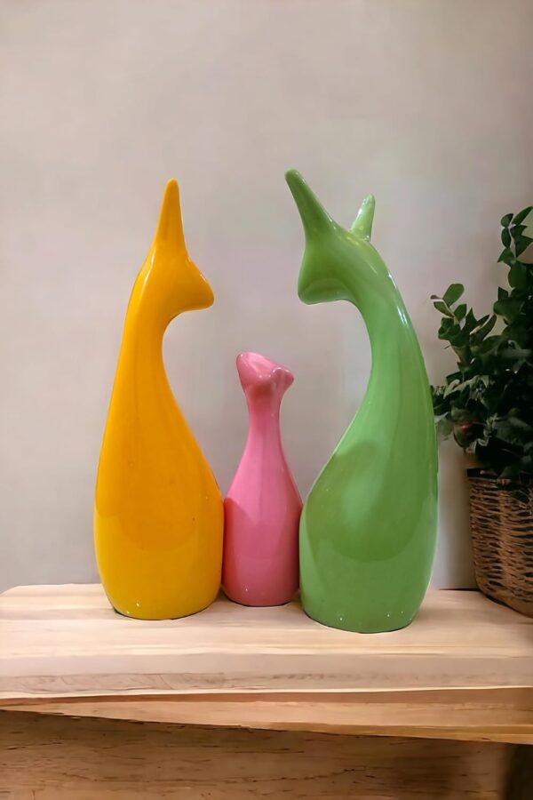 ANI DivineHome Decoration Lucky Deer Family Set | Piano Finish Ceramic Figures- (Set of 3 Yellow, Pink, Parrot Color) Home Office Gift