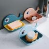 Shivstor Fish Shape Soap Holder for Bathroom Wall Cute Cartoon Adhesive Soap Dish with Drain Plastic Soap Box for Sink Shower Wash Basin Kitchen Wall Mounted Soap Organizer (1 Pcs)