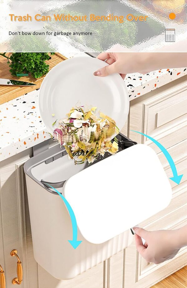 House of Quirk Plastic Hanging Kitchen Trash Can With Lid, Double-Sided Open Lid Design, Kitchen Trash Can, Kitchen Cabinet Door Hanging Wall Storage Bucket (7 Litre, White)