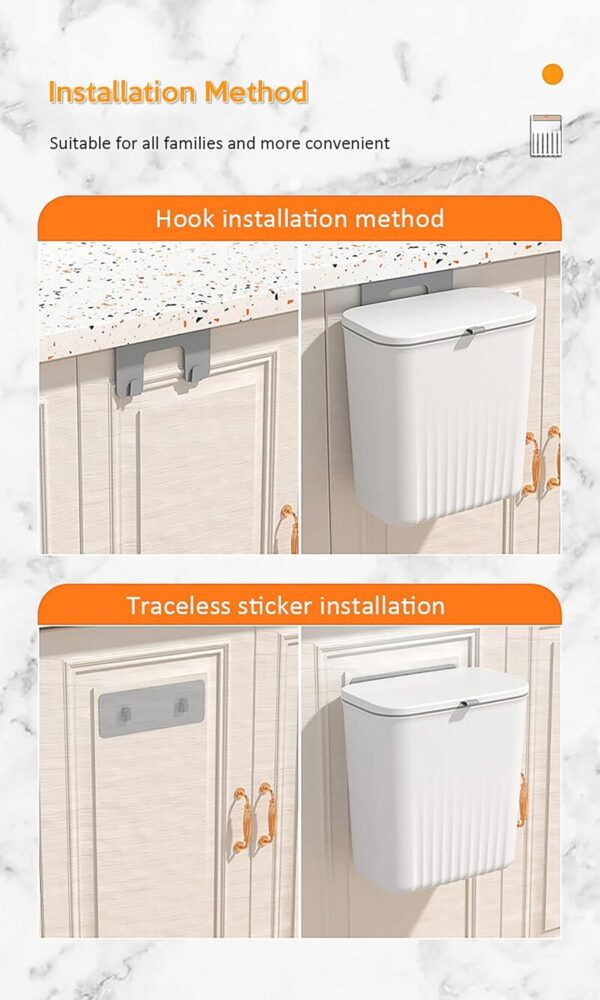 House of Quirk Plastic Hanging Kitchen Trash Can With Lid, Double-Sided Open Lid Design, Kitchen Trash Can, Kitchen Cabinet Door Hanging Wall Storage Bucket (7 Litre, White)