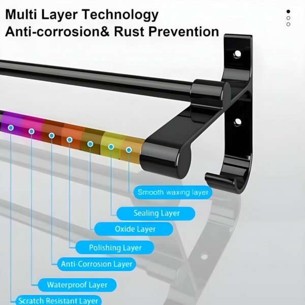 Self-Adhesive Wall Mounted Aluminium Double Rod Towel Bar with Hook Bathroom Towel Holder/Bathroom Accessories (50CM)(Black, Pack of 1)