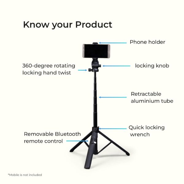 DIGITEK® (DTR-525 SS) 160 CM Long Tripod Selfie Stick with Wireless Remote, Aluminum Rod with 3 Legs Base, 360° Head, GoPro Adapter, 7 Section Adjustment - Compatible with Phones & Action Cameras