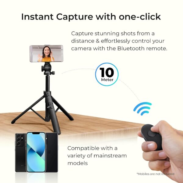 DIGITEK® (DTR-525 SS) 160 CM Long Tripod Selfie Stick with Wireless Remote, Aluminum Rod with 3 Legs Base, 360° Head, GoPro Adapter, 7 Section Adjustment - Compatible with Phones & Action Cameras