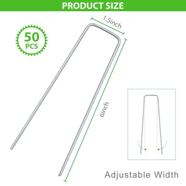 HASTHIP® 50 Pcs Landscape Staples for Securing Landscape Fabric, Ground Cover or Drip Irrigation Tubing, Heavy Duty Galvanized Steel Garden Stakes Staples Securing Pegs (6 in)