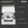 Ruhe® Square Tile Insert Floor Drain | 304 Stainless Steel | Invisible Shower Drain Channel | 5 x 5 Inches | Waste Water Floor Drain for 13mm Tile | Drainer Channel | Anti Cockroach Trap | Silver
