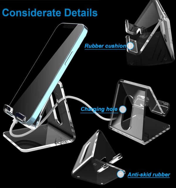 Crpich Acrylic Cell Phone Stand, Portable Phone Holder, Clear Phone Stand for Desk, Compatible with Phone16 15 14 13 12 Pro Max 11 Xr Plus SE, Switch, Android Smartphone, Pad, Desk Accessories, 2 Pack