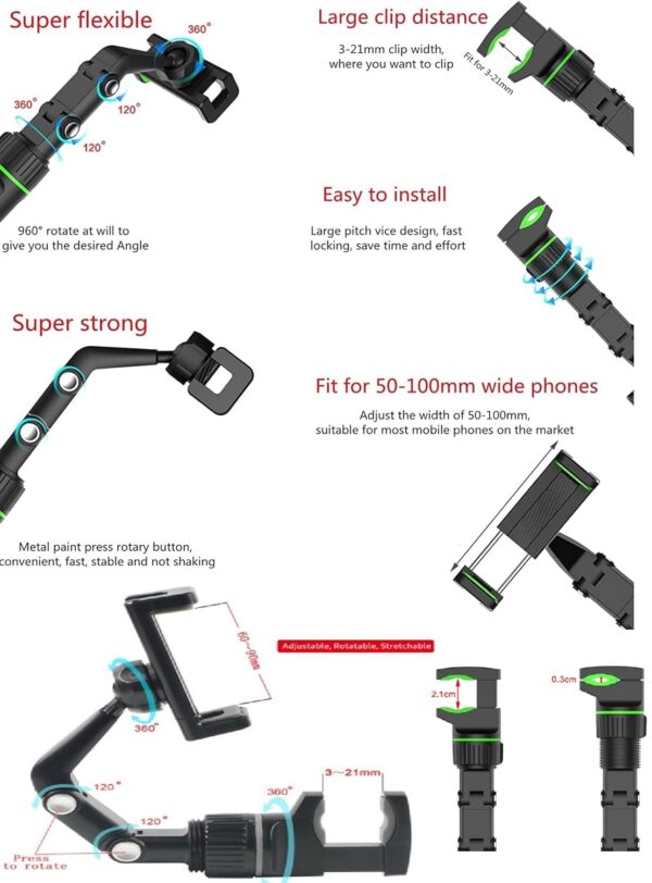 FKU Guitar Phone Holder for Mic Stand Music 360° Rotating Stand Mobile Holder