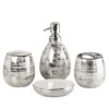 Kookee Ceramic Bathroom Set – Stylish 4 Piece Bath Accessories Kit with Soap Dispenser, Toothbrush Holder, Tumbler & Soap Dish – Modern & Designer Decor for Home & Guest Bathrooms, Silver (9751)