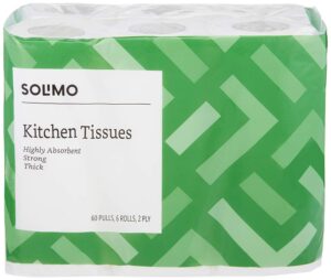 Amazon Brand - Solimo 2 Ply Kitchen Tissue/Towel Paper Roll | 360 Pulls | 60 Pulls X 6 Rolls | Soft and Highly Absorbent | 100% Natural Virgin Cellulose Fiber