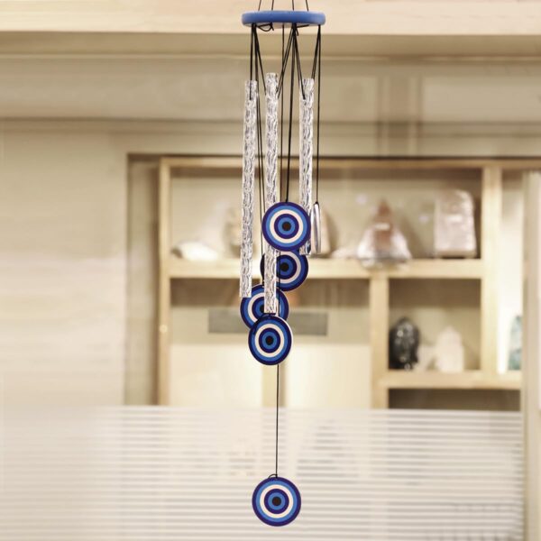 Evil Eye Wind Chimes for Home 27 Inch | Silver Metal Pipe Wind Chime with Evil Eye Protection | Feng Shui Wind Chimes for Balcony, Bedroom & Home Décor