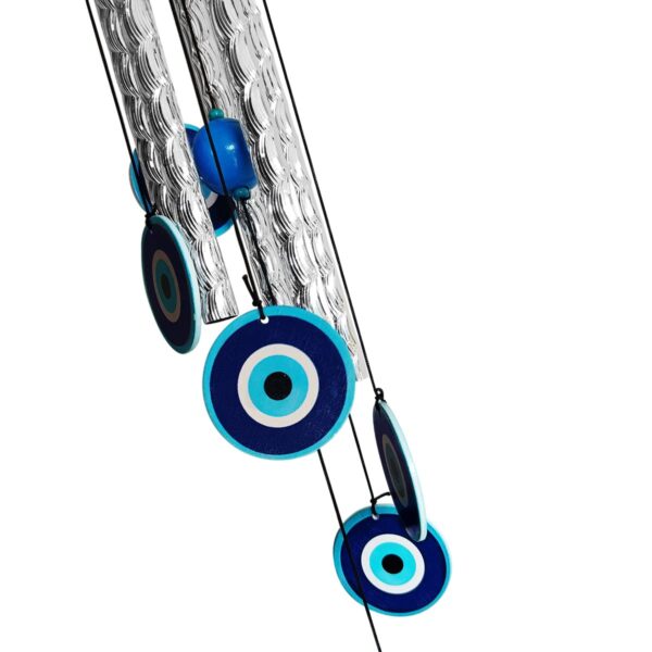Evil Eye Wind Chimes for Home 27 Inch | Silver Metal Pipe Wind Chime with Evil Eye Protection | Feng Shui Wind Chimes for Balcony, Bedroom & Home Décor
