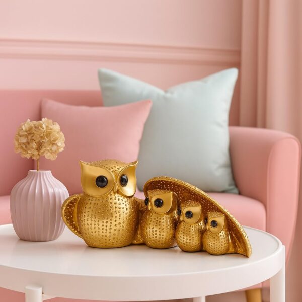 Xtore® Golden Owl Family (Mother & Child) for Home Decor (Pack of 1, Golden)