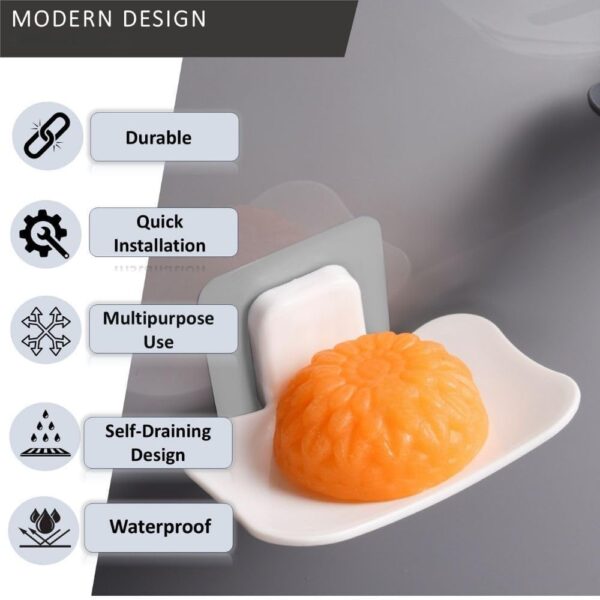 Self Adhesive Bathroom Shelf with 2 Soap Holders | No Drilling Wall Mounted Storage Rack for Shower, Kitchen & Wash Basin | Rust Resistant ABS Plastic Organizer