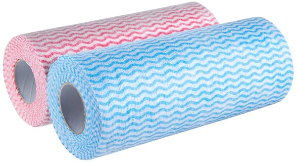 Amazon Brand - Presto! Non-Woven Kitchen Towel Roll | 160 Pulls | Blue & Red Kitchen Cloth | 80 Pulls X 2 Rolls | Food Safe | Lint-free and Residue-Free | Washable and Reusable | Highly Absorbent