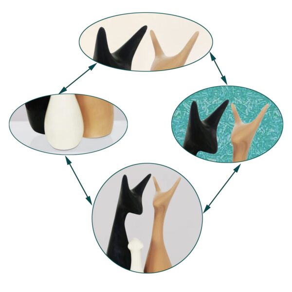 Lasaki Deer Family Set of 3 bwg Ceramic Figurine showpiece Artifact Abstract Animal Statue for Indoor, Home, Office Decor, (D - 7 X H - 27 cm), (Black, White, Ginger)