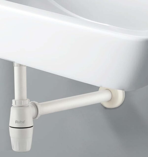 Ruhe® ABS Bottle Trap for Washbasins | Matte Finish Bottle Trap with Wall Flange| 12 Inches Pipe | Round | Ivory | Adjustable Height for Bathroom & Kitchen |Anti Cockroach Tarp