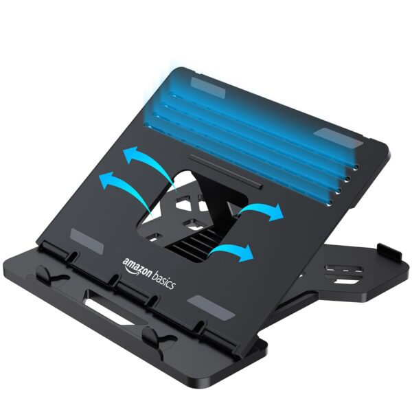 amazon basics Adjustable Laptop Riser Stand | Wide Compatibility | Multiple Adjustable Angles | Ventilated & Secure Design
