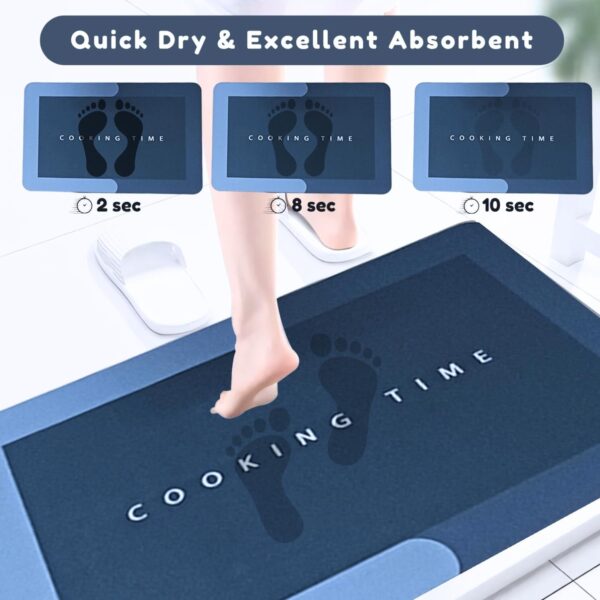 2-Pcs Kitchen Mat Set – Blue Waterproof Memory Foam Anti-Fatigue Rugs, Non-Slip Mats for Kitchen, Sink, Laundry & Home Office – 120x40 cm + 40x60 cm (Cooking Time Design)