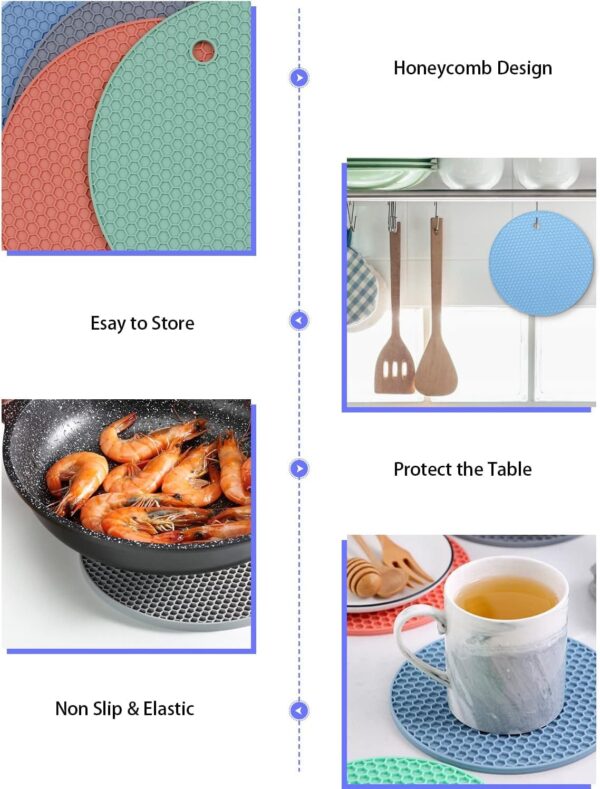4 PCS Silicone Trivet Mats, Food Grade Silicon, BPA Free, Versatile Silicon Hot Pads for Kitchen, Suitable for Fondue Mats, Can Openers and Spoon Rests